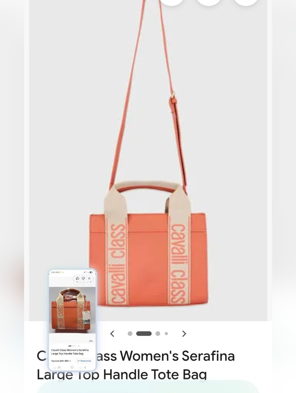 Cavalli Class Coral Orange Tote Cream Branded Straps - Picture 2 of 12